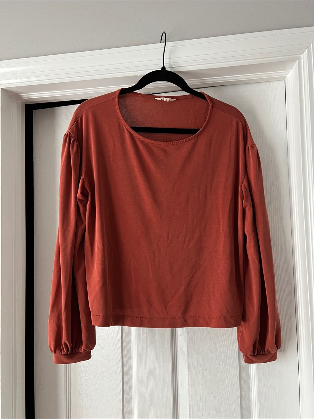 Madewell Rust Long-Sleeve Crewneck with Puff Sleeves
